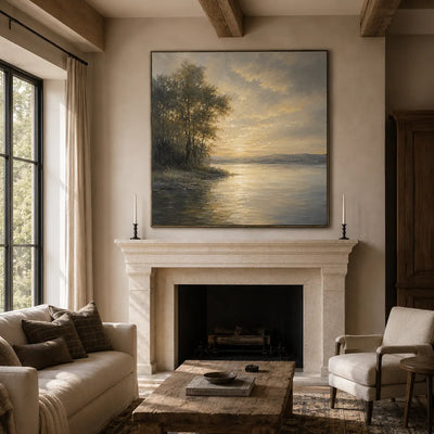 Golden Shore Landscape Wall Art room scene 2 | Olyrel