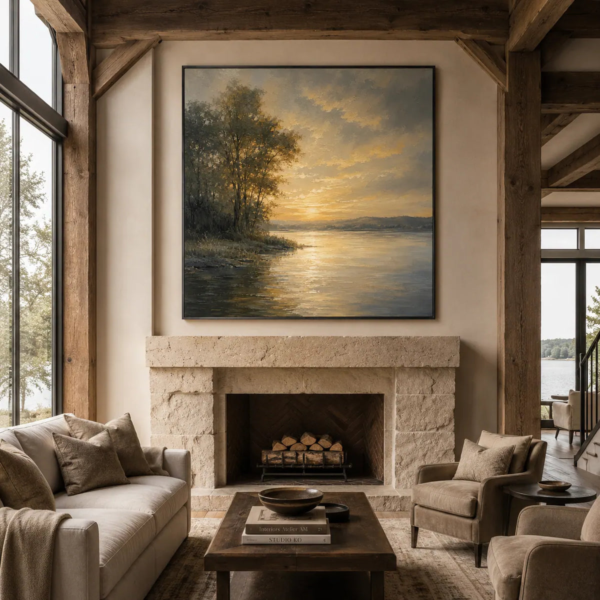 Golden Shore Landscape Wall Art room scene 4 | Olyrel