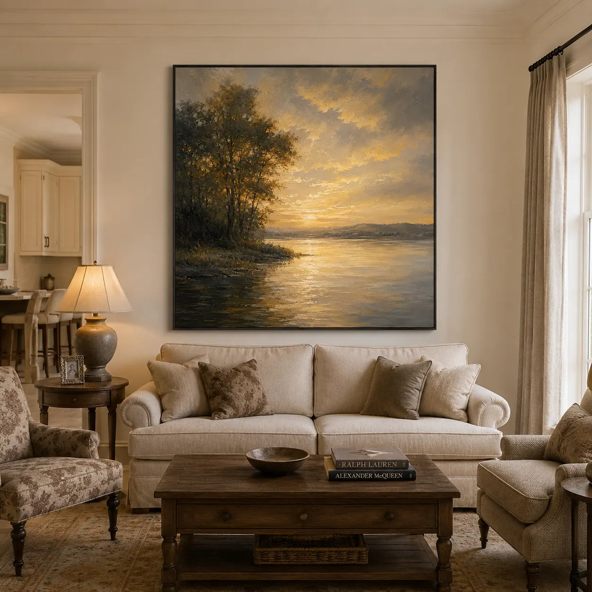 Golden Shore Landscape Wall Art room scene 6 | Olyrel