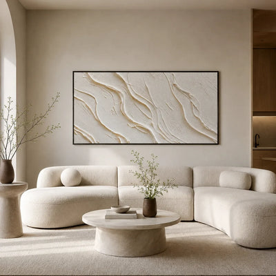 Soft Waves Textured Wall Art styled in a modern living room | Olyrel