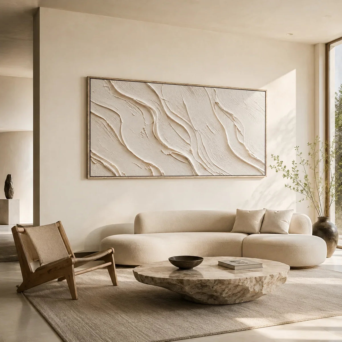 Soft Waves Textured Wall Art styled in a modern living room | Olyrel