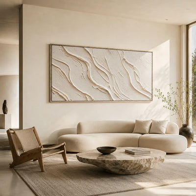 Soft Waves Textured Wall Art styled in a modern living room | Olyrel