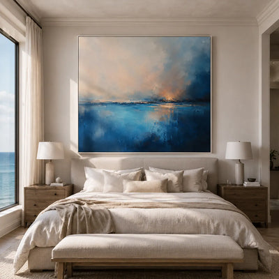 Blue Rain Seascape Wall Art room scene 2 | Olyrel