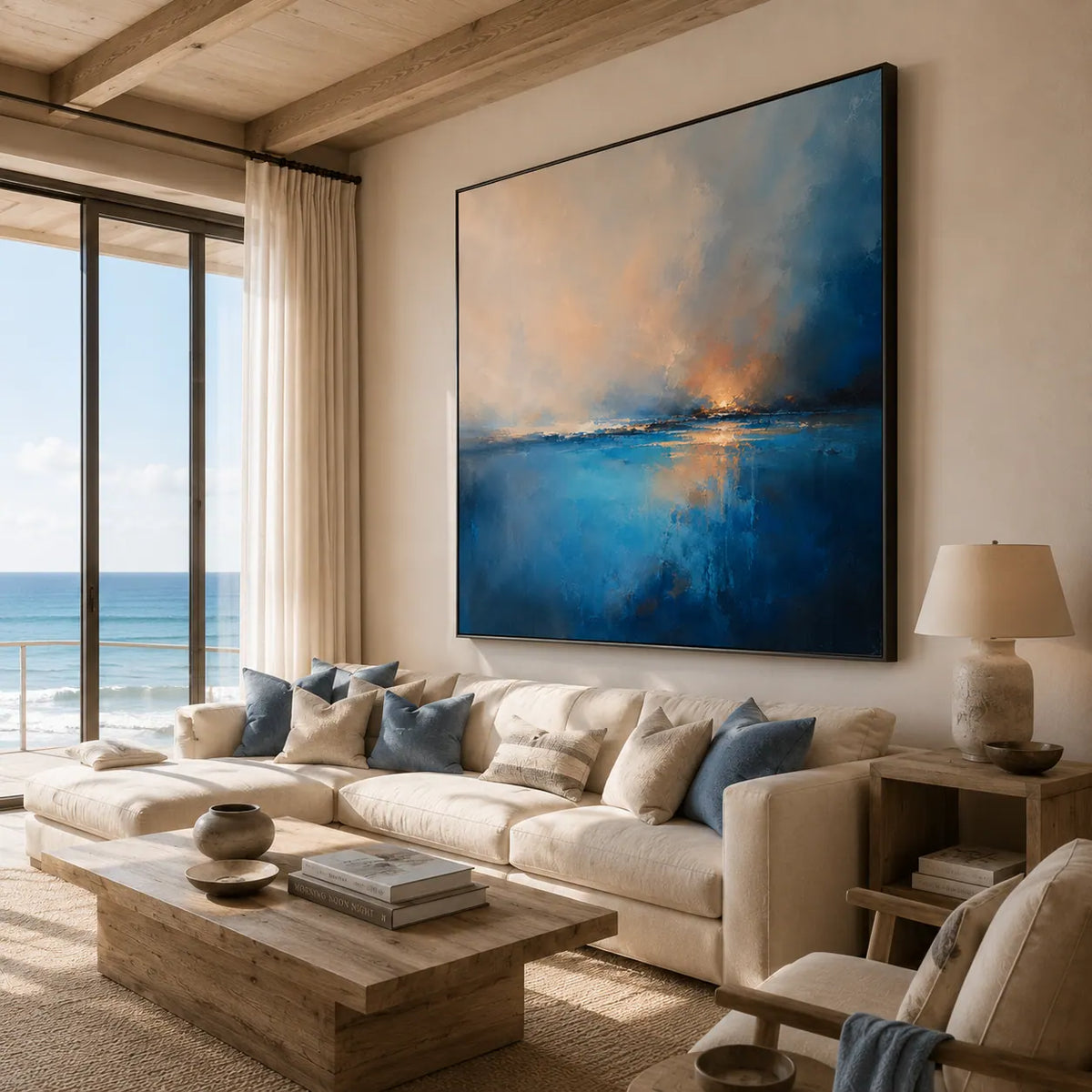 Blue Rain Seascape Wall Art room scene 4 | Olyrel
