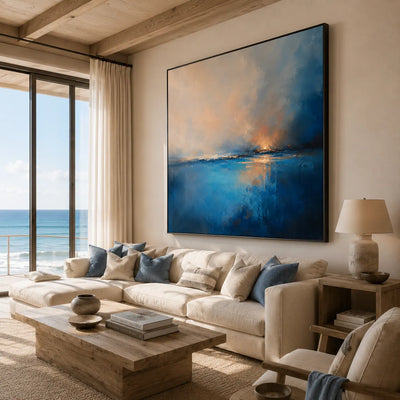 Blue Rain Seascape Wall Art room scene 4 | Olyrel