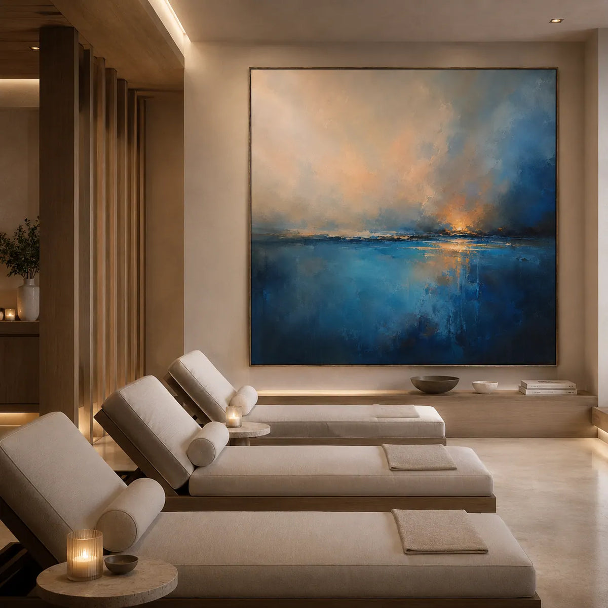 Blue Rain Seascape Wall Art room scene 5 | Olyrel