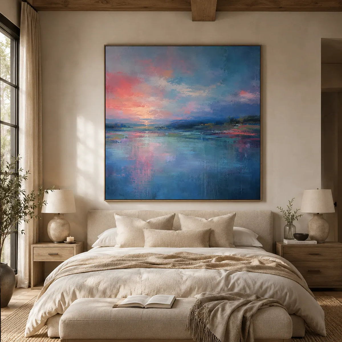 Coral Sky Seascape Wall Art room scene 3 | Olyrel
