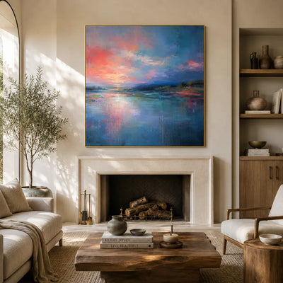 Coral Sky Seascape Wall Art room scene 4 | Olyrel