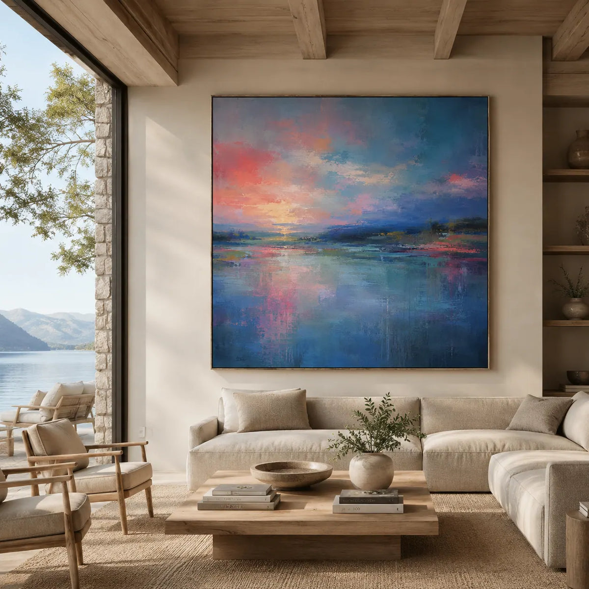 Coral Sky Seascape Wall Art room scene 5 | Olyrel