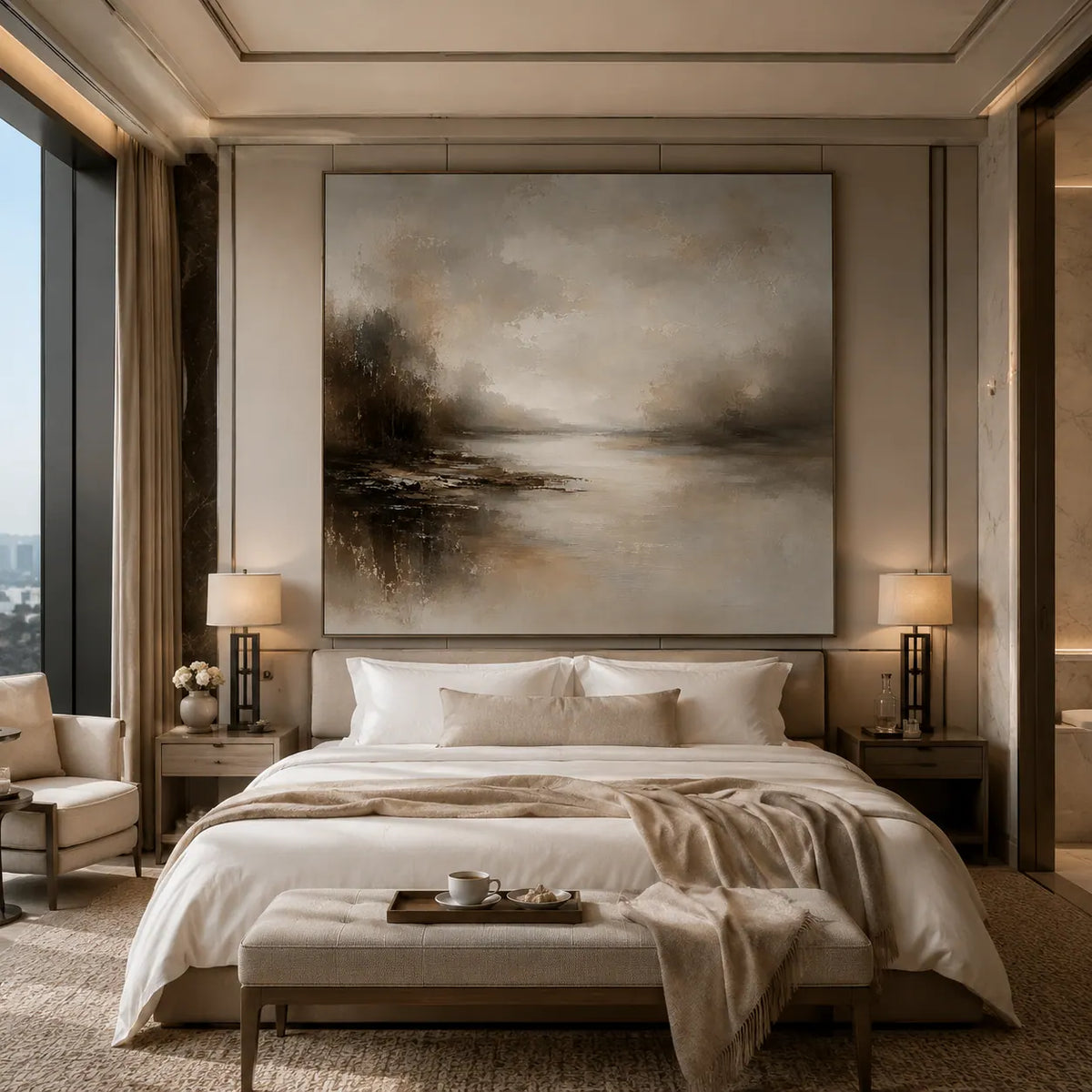 Soft Harbor Landscape Wall Art room scene 4 | Olyrel