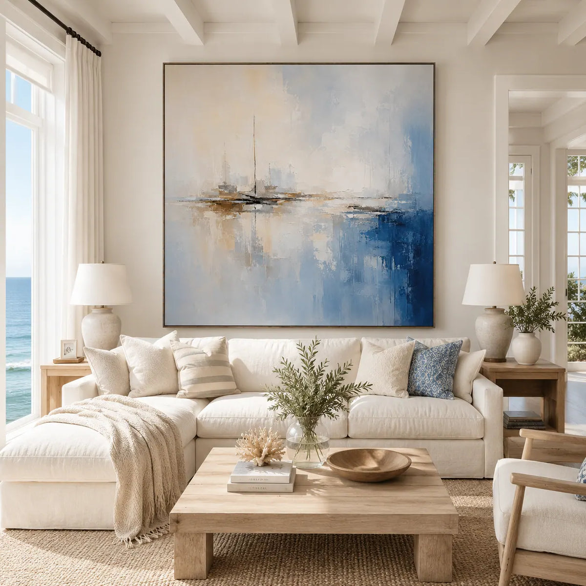 Quiet Marina Coastal Wall Art room scene 2 | Olyrel