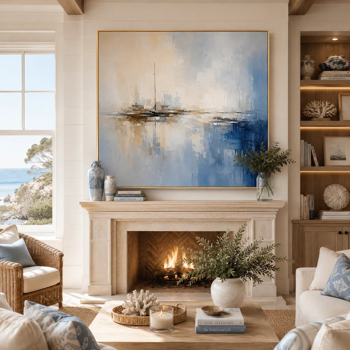 Quiet Marina Coastal Wall Art room scene 3 | Olyrel