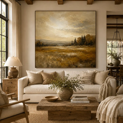 Ochre Field Landscape Wall Art room scene 2 | Olyrel