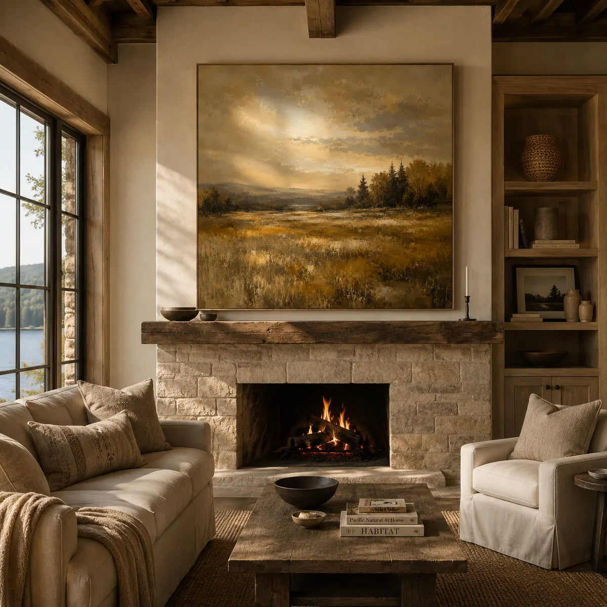 Ochre Field Landscape Wall Art room scene 5 | Olyrel