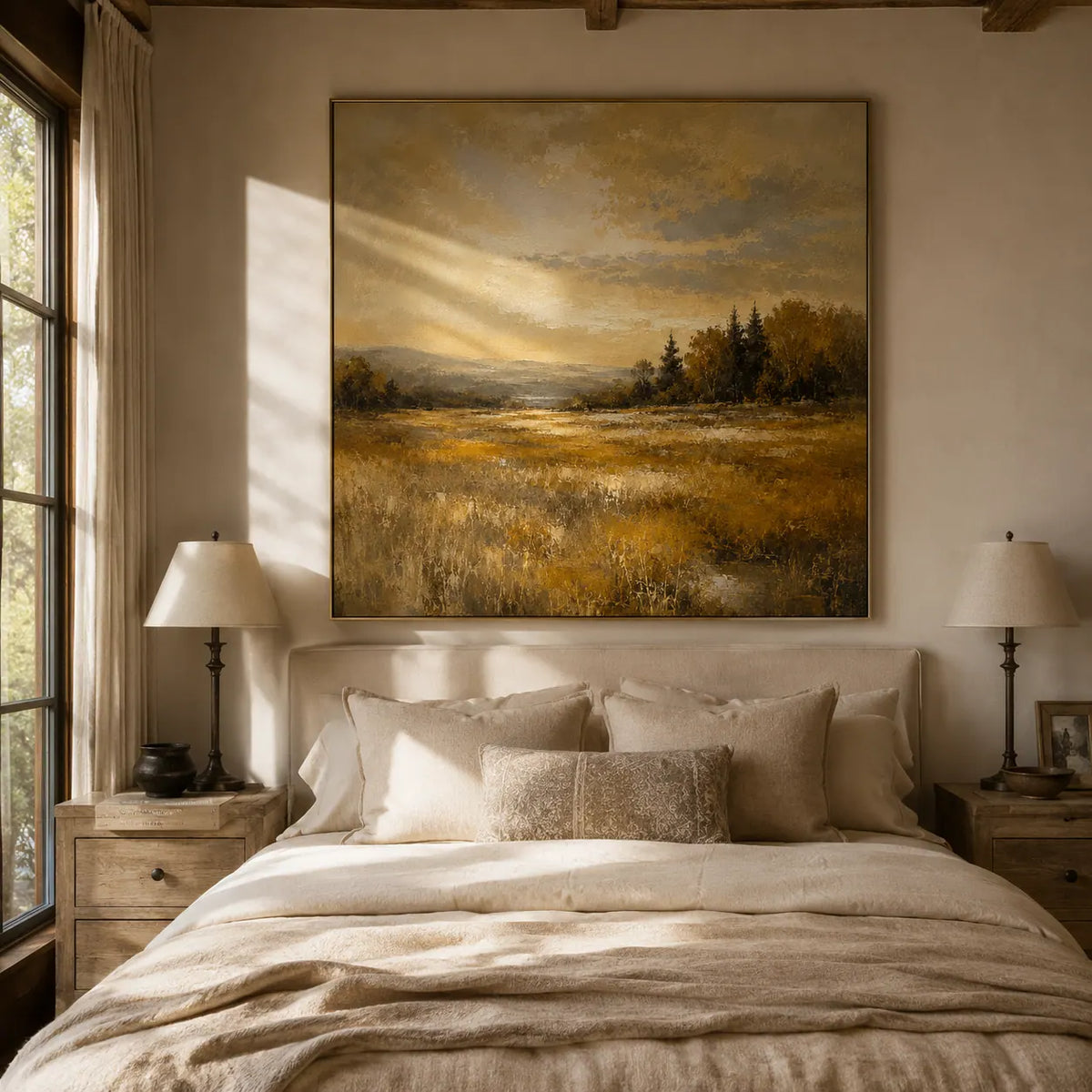 Ochre Field Landscape Wall Art room scene 6 | Olyrel