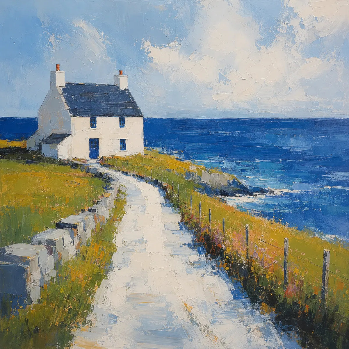 Blue Cottage Coastal Wall Art room scene 1 | Olyrel