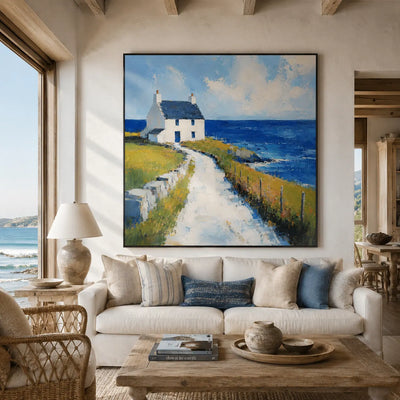 Blue Cottage Coastal Wall Art room scene 3 | Olyrel
