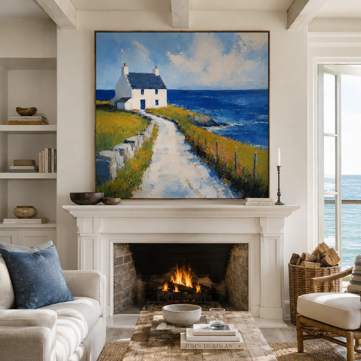 Blue Cottage Coastal Wall Art room scene 4 | Olyrel