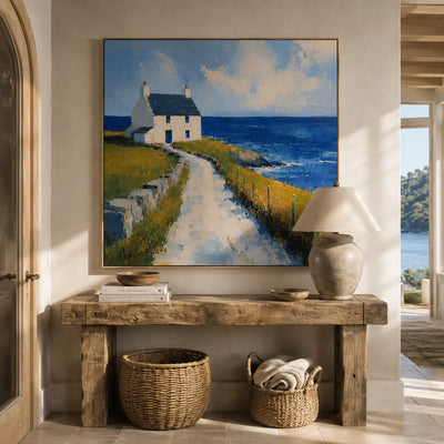 Blue Cottage Coastal Wall Art room scene 5 | Olyrel