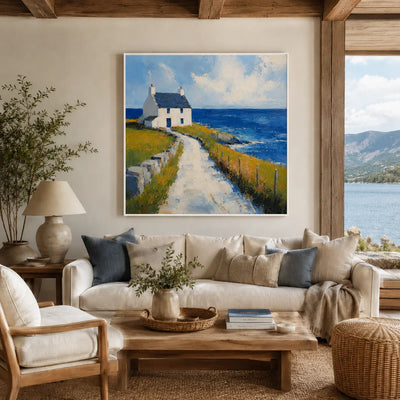 Blue Cottage Coastal Wall Art room scene 6 | Olyrel