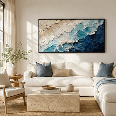 Coastal Wave Ocean Wall Art styled in a contemporary entryway | Olyrel