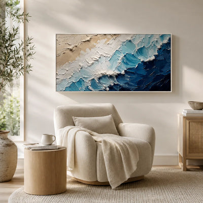 Coastal Wave Ocean Wall Art shown in a quiet home office | Olyrel