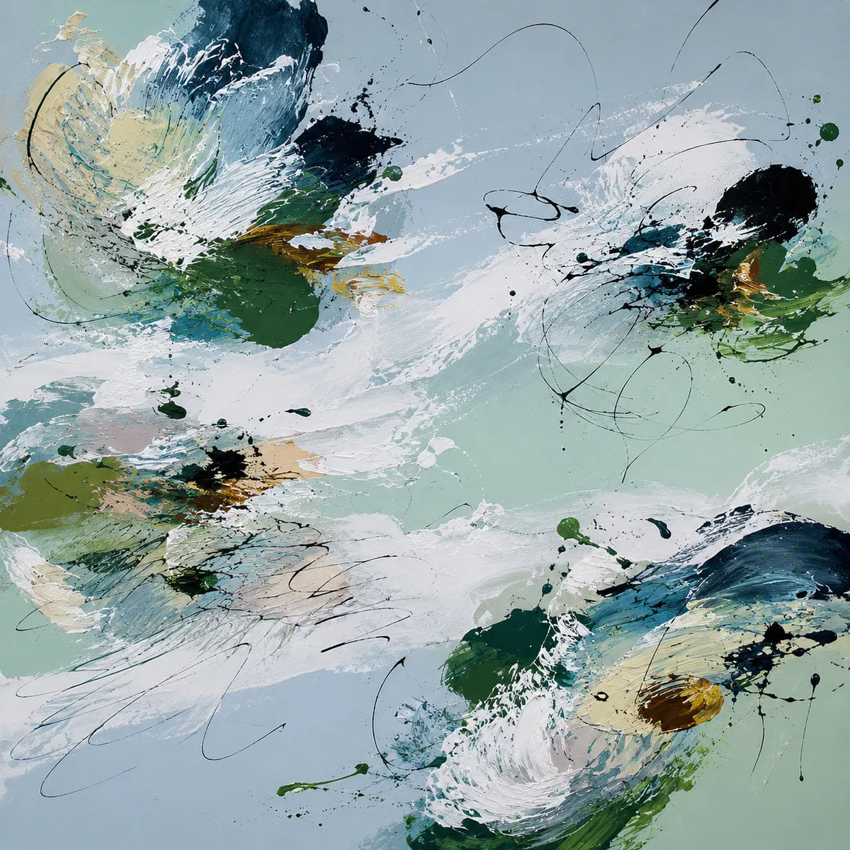 Emerald Wash Abstract Wall Art room scene 1 | Olyrel