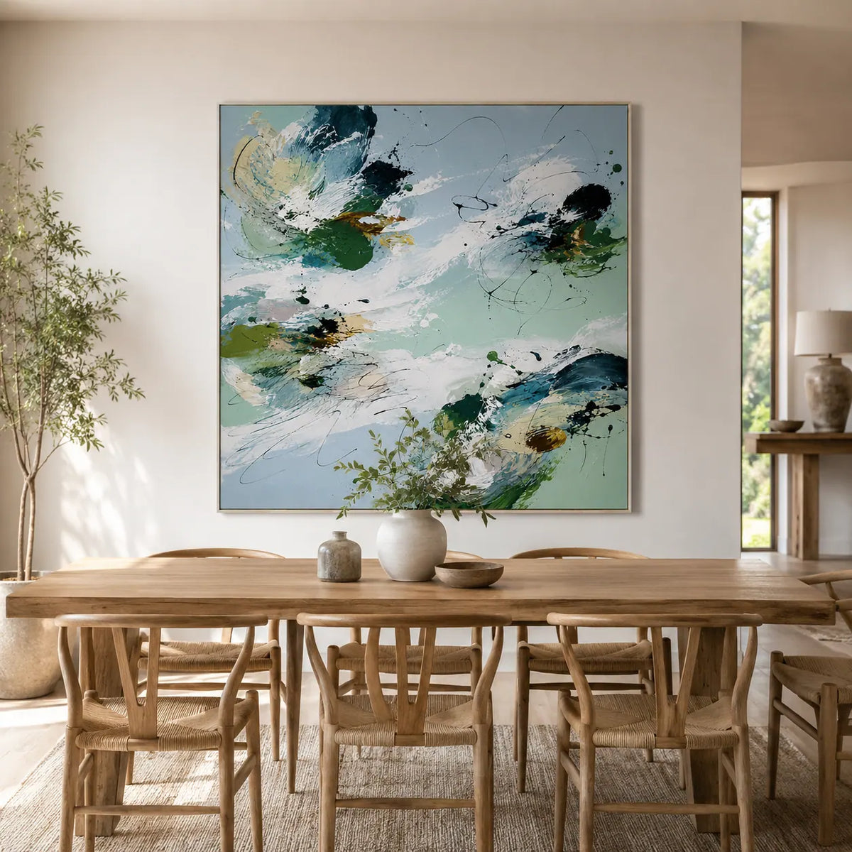 Emerald Wash Abstract Wall Art room scene 3 | Olyrel