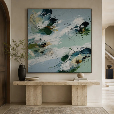 Emerald Wash Abstract Wall Art room scene 5 | Olyrel