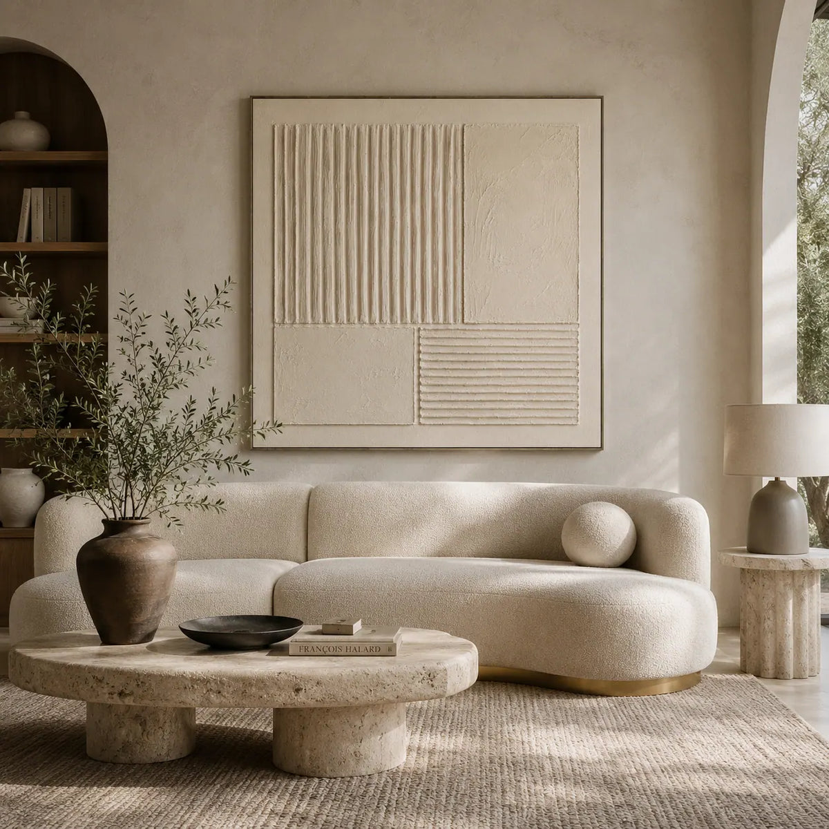 Linen Panel Relief Wall Art room scene 2 | Olyrel