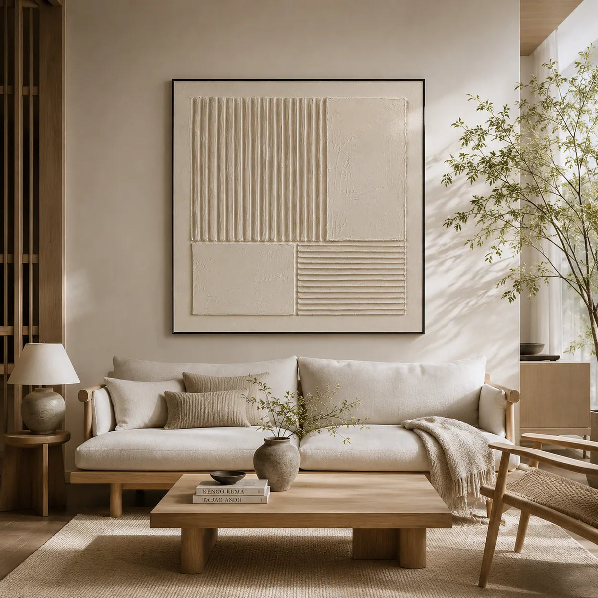 Linen Panel Relief Wall Art room scene 3 | Olyrel