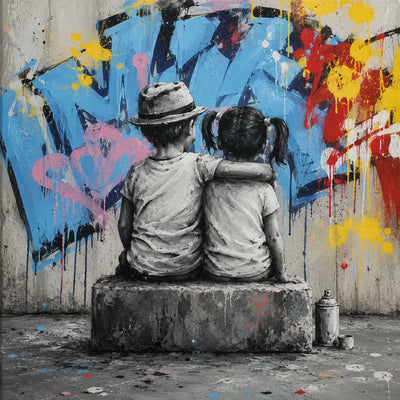 Graffiti Bench Figure Wall Art room scene 1 | Olyrel