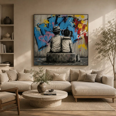 Graffiti Bench Figure Wall Art room scene 2 | Olyrel