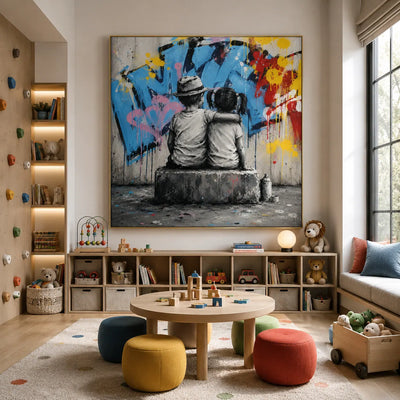 Graffiti Bench Figure Wall Art room scene 4 | Olyrel