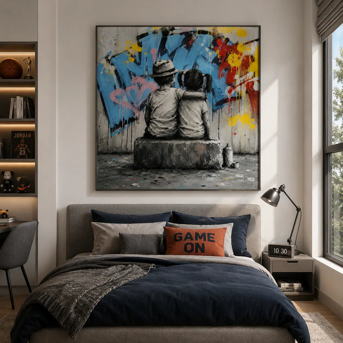Graffiti Bench Figure Wall Art room scene 5 | Olyrel