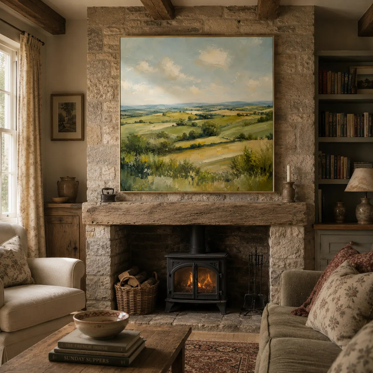 Green Valley Landscape Wall Art room scene 6 | Olyrel