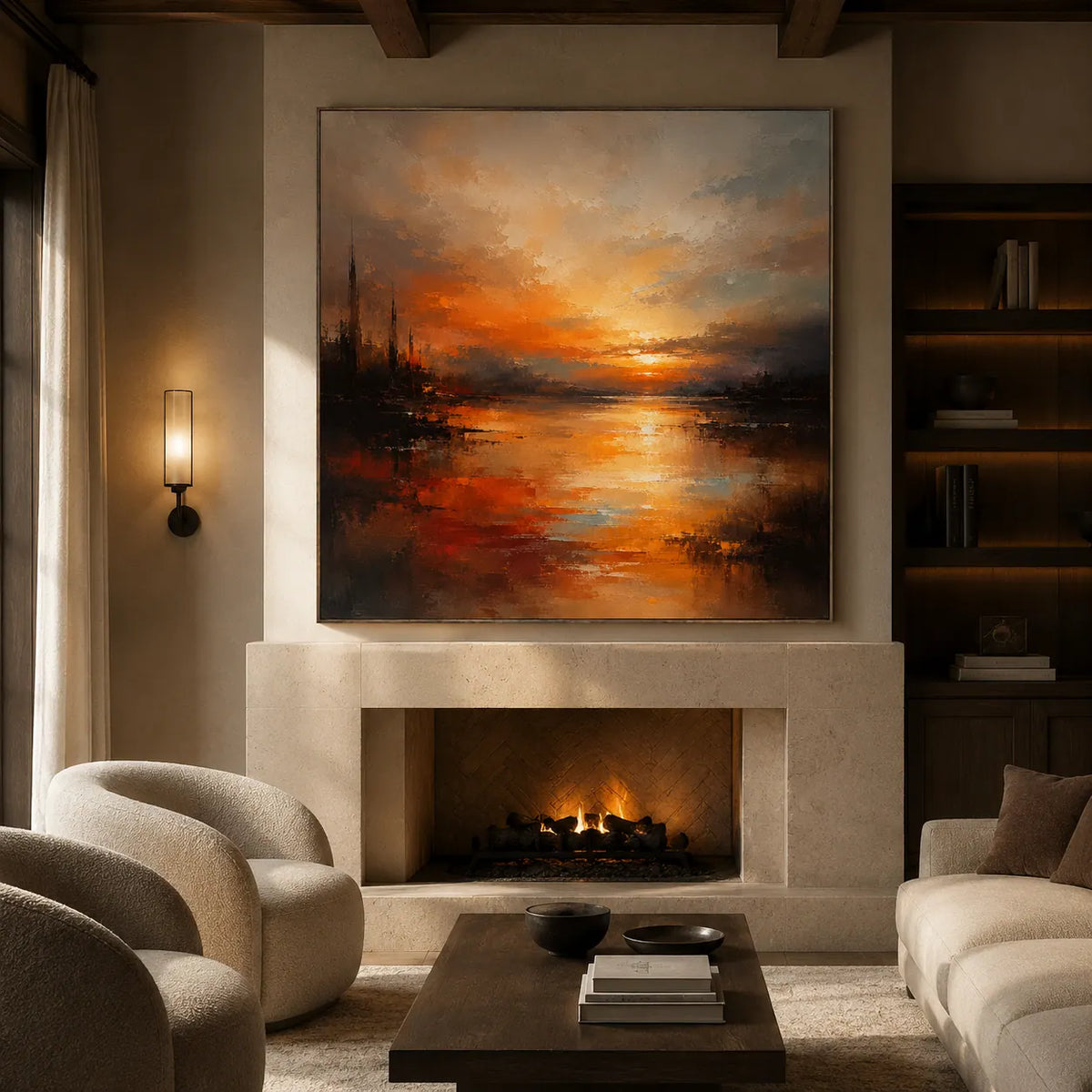 Amber Harbor Cityscape Wall Art room scene 2 | Olyrel