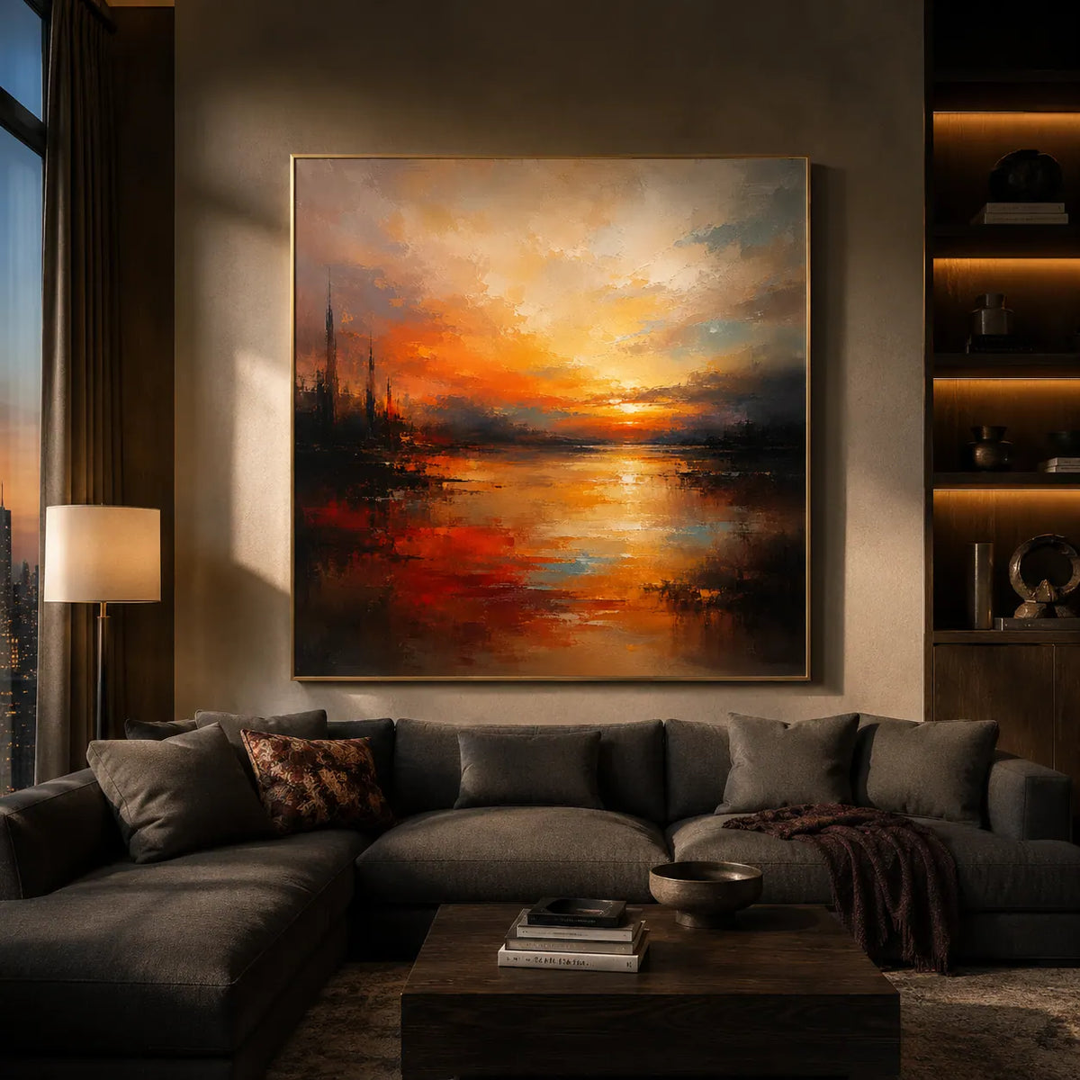 Amber Harbor Cityscape Wall Art room scene 3 | Olyrel