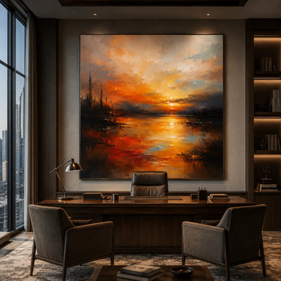 Amber Harbor Cityscape Wall Art room scene 5 | Olyrel