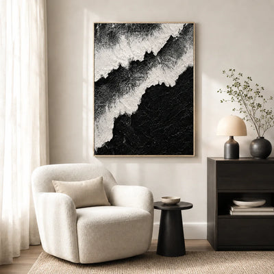 Monochrome Ridge Abstract Wall Art styled in a bright reading corner | Olyrel