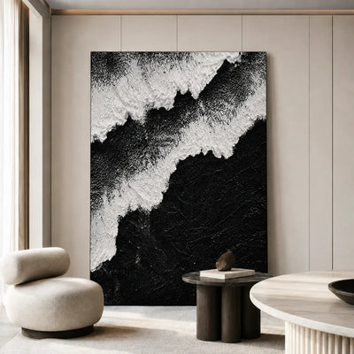 Monochrome Ridge Abstract Wall Art displayed in a modern lounge | Olyrel