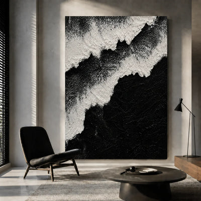 Monochrome Ridge Abstract Wall Art styled in a monochrome lounge | Olyrel