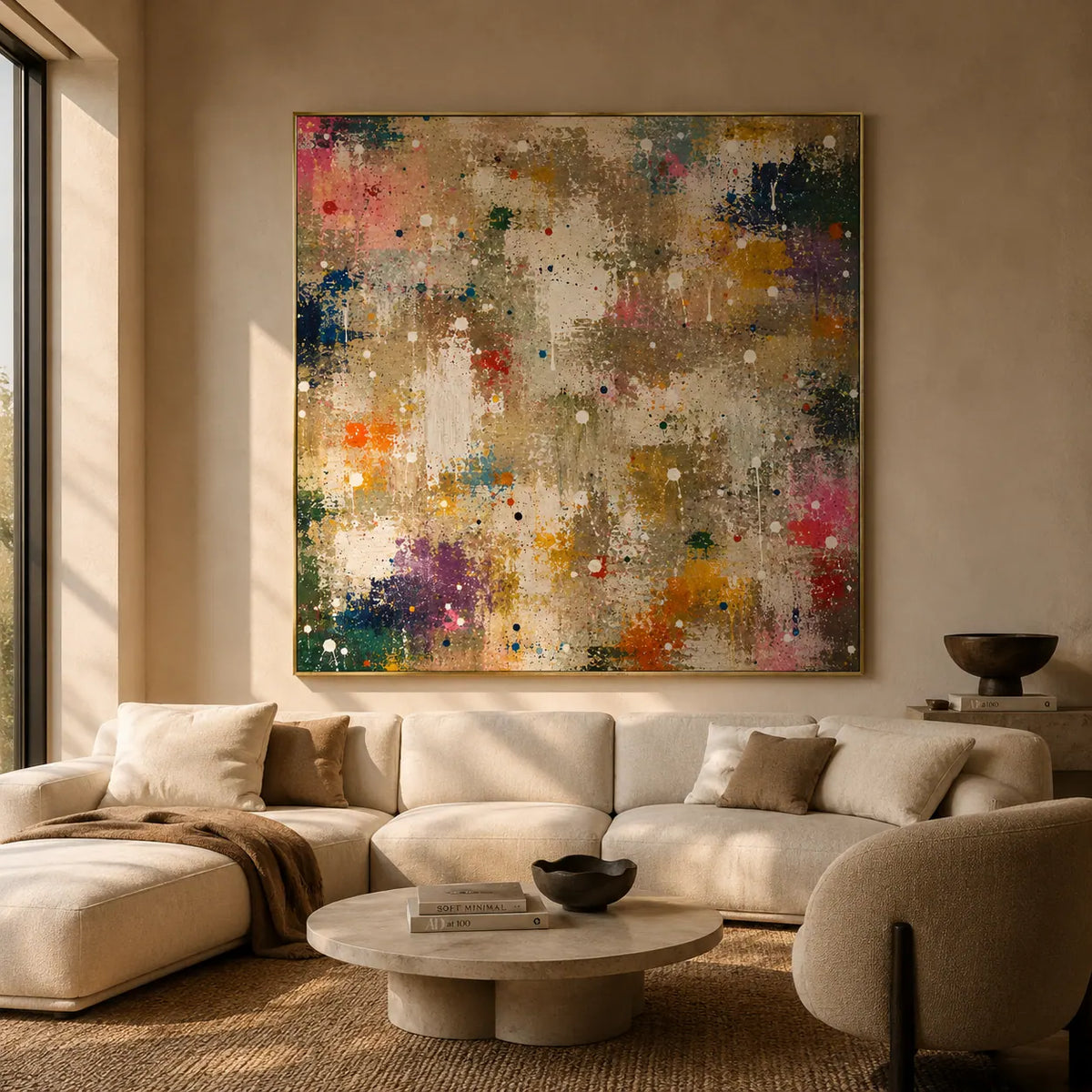 Confetti Grid Abstract Wall Art room scene 2 | Olyrel