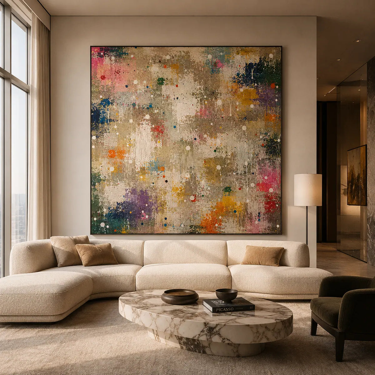 Confetti Grid Abstract Wall Art room scene 3 | Olyrel