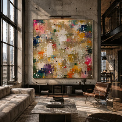Confetti Grid Abstract Wall Art room scene 6 | Olyrel