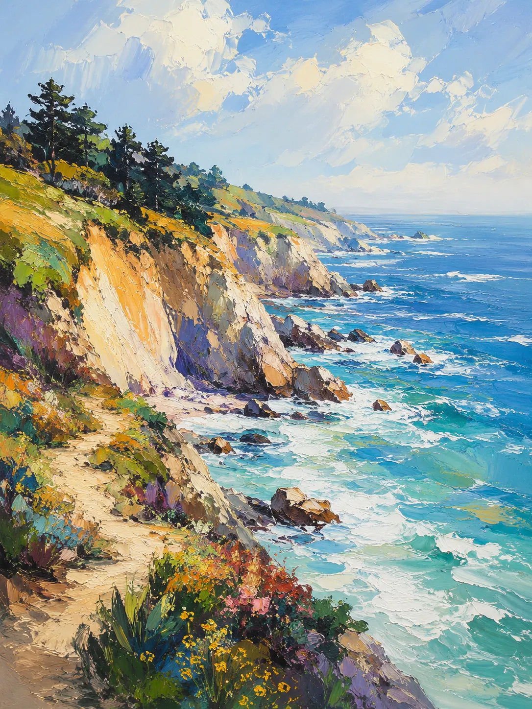 Sunlit Cliff Coastal Wall Art room scene 1 | Olyrel