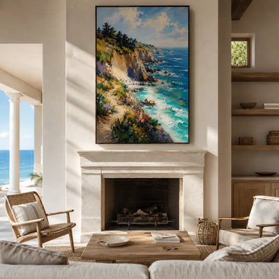 Sunlit Cliff Coastal Wall Art room scene 3 | Olyrel