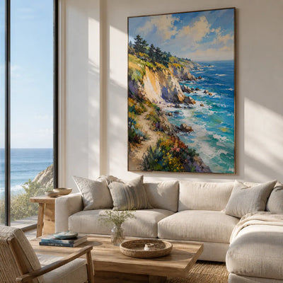 Sunlit Cliff Coastal Wall Art room scene 4 | Olyrel