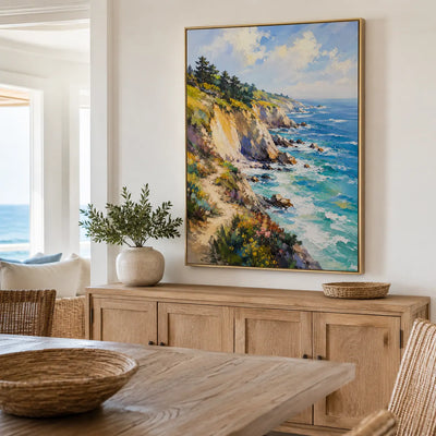 Sunlit Cliff Coastal Wall Art room scene 5 | Olyrel