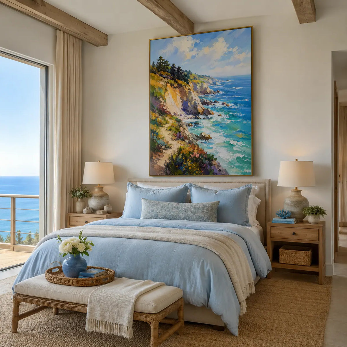 Sunlit Cliff Coastal Wall Art room scene 6 | Olyrel